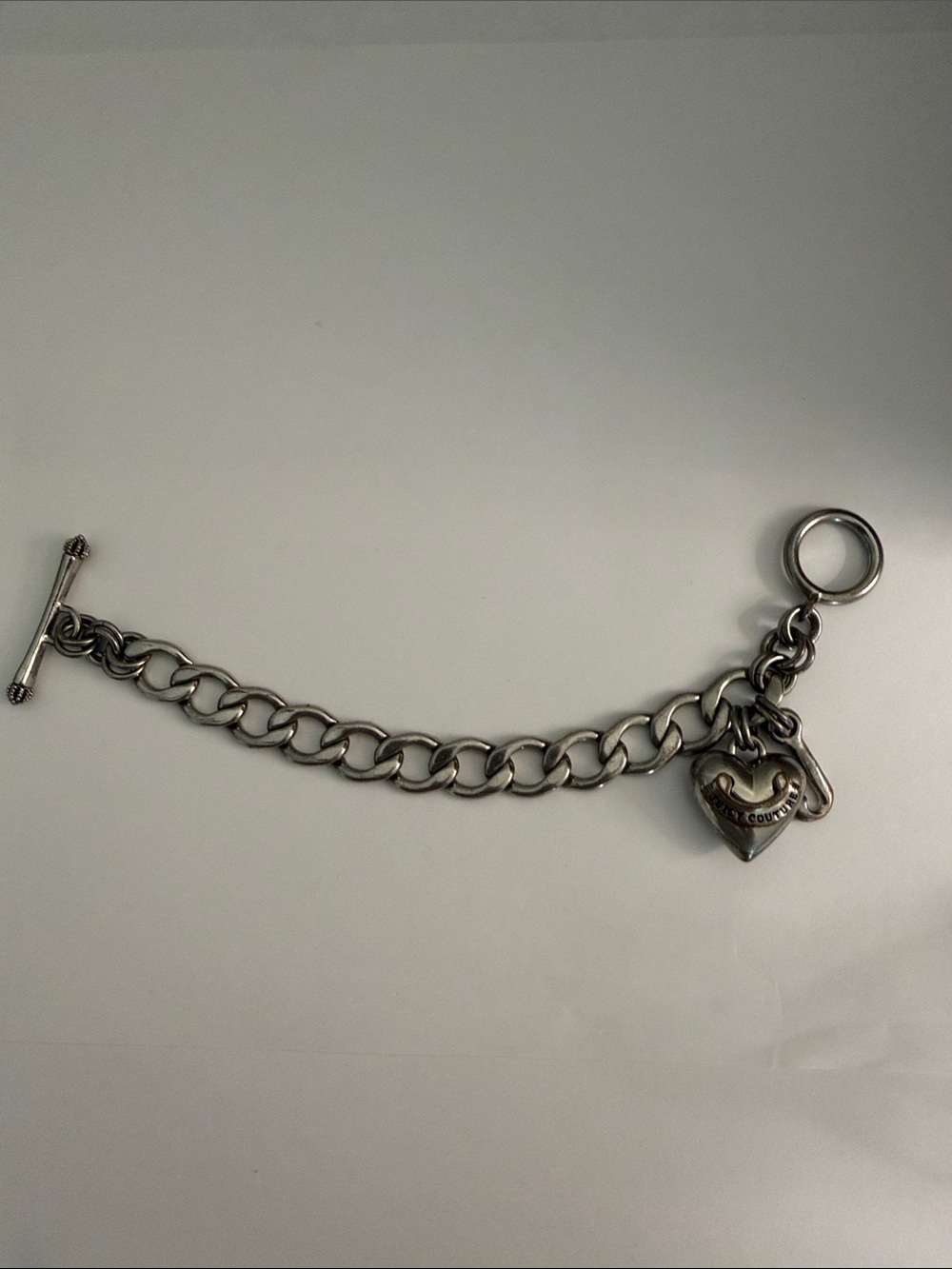 Juicy Couture Silver Heart Charm Link Bracelet